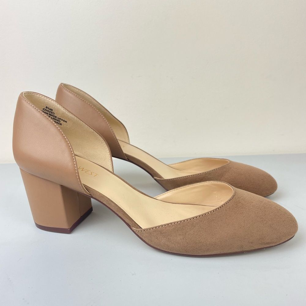 Nine West Chazzo pumps heels size 8.5 tan faux leather suede shoes